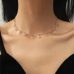 Boho Fashion Gold-plate Crystal Bead Tassel Pendant Necklace For Women Female Vintage Simplicity Geometric Wave Chain Jewelry
