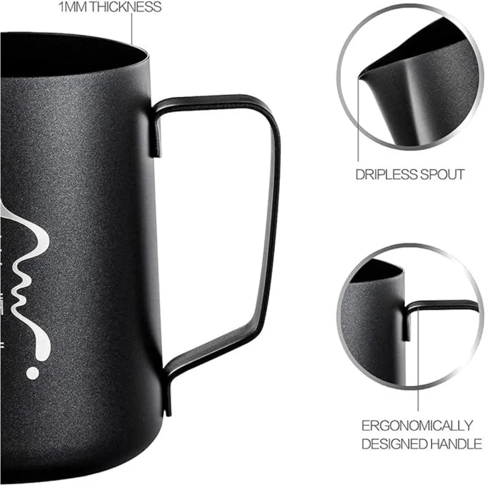 

12Oz(350Ml) Stainless Steel Milk Frother Pitcher With Non-Stick Coating - Matte Finish Cream Whisk For Lattes Cappuccinos & Hot