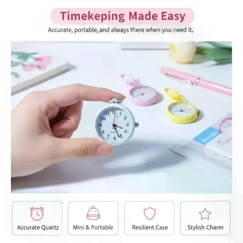 Silent Movement Exam Watch Alloy Case Pocket Watch Mini Size Reusable Design Keychain Watch Backpack Decoration Daily Use