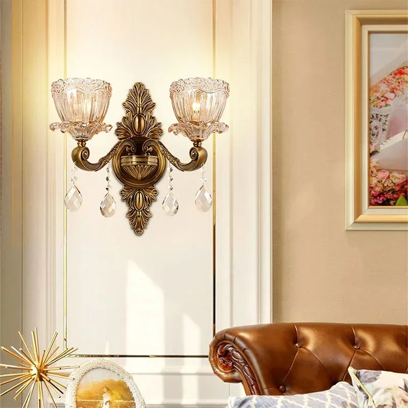 

Luxury European Crystal Wall Lamp Retro Living Room Bedside Background Wall Corridor Villa Hotel Lighting