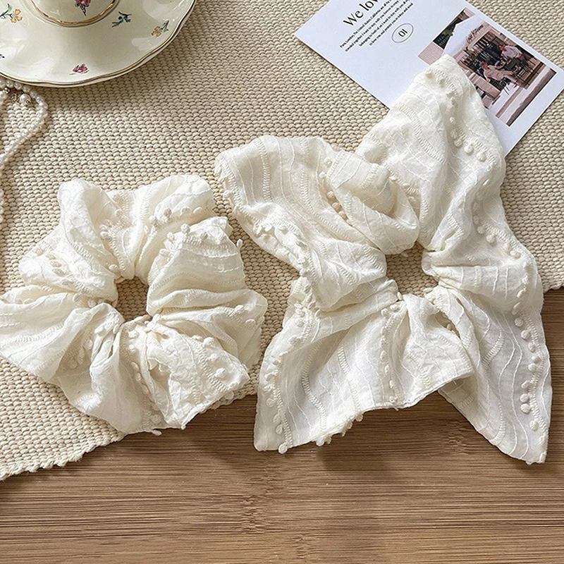 Cotton Linen Embroidered Scrunchies Beige Large Intestine Hair Ring Mori Fairy Style Ponytail Hair Rope Simple Hair Accessories