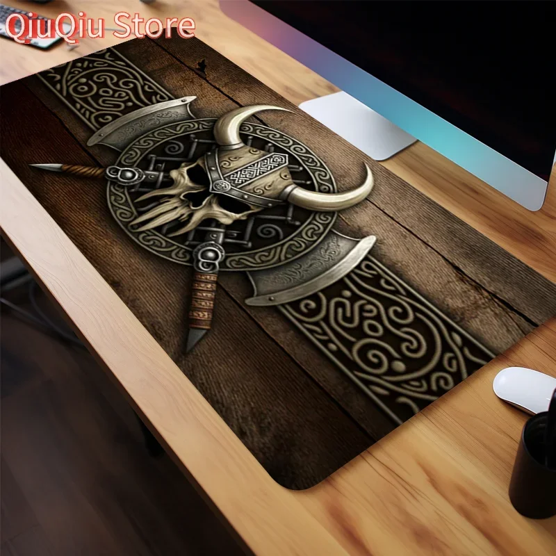 

Игровой коврик для мыши Viking Norse Skull XXL, нескользящий настольный коврик с прошитыми краями, подарок для домашнего офиса, аксессуары для геймеров, настольный коврик