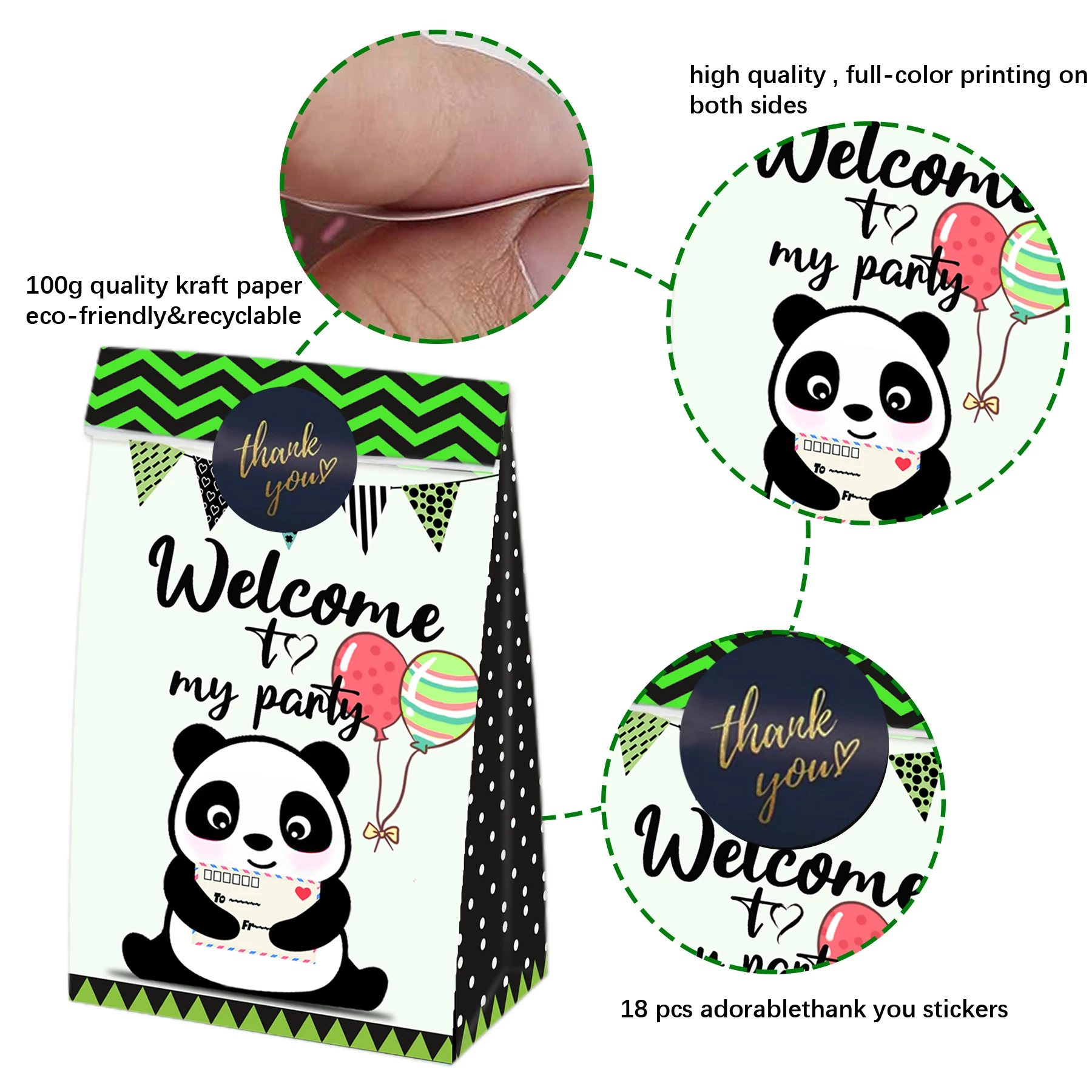 12PCSPanda Goodie Bags , Party Like a Panda Party Favors Gift Bags, Zoo Animal Panda Treat Bags for Baby Shower Birthday