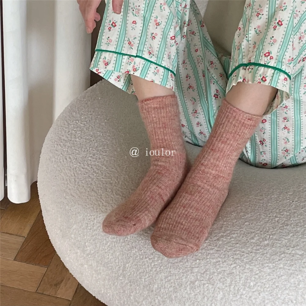 9% Wool Cashmere Thicken Warm Long Socks Thermal Women Socks Japanese Style Knitting Harajuku Homewear Crew Socks  Autumn Winter