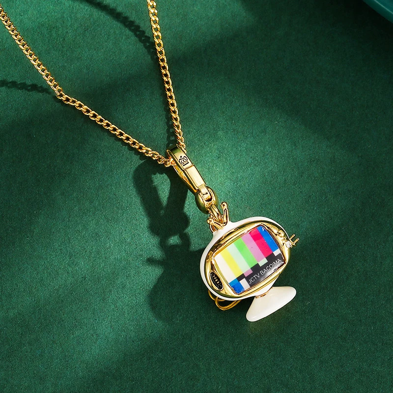 1Pc Fashion Niche Enamel Letter Printed Tv Pendant Necklace for Women Cool Party Jewelry Keychain Pendant Halloween Gifts