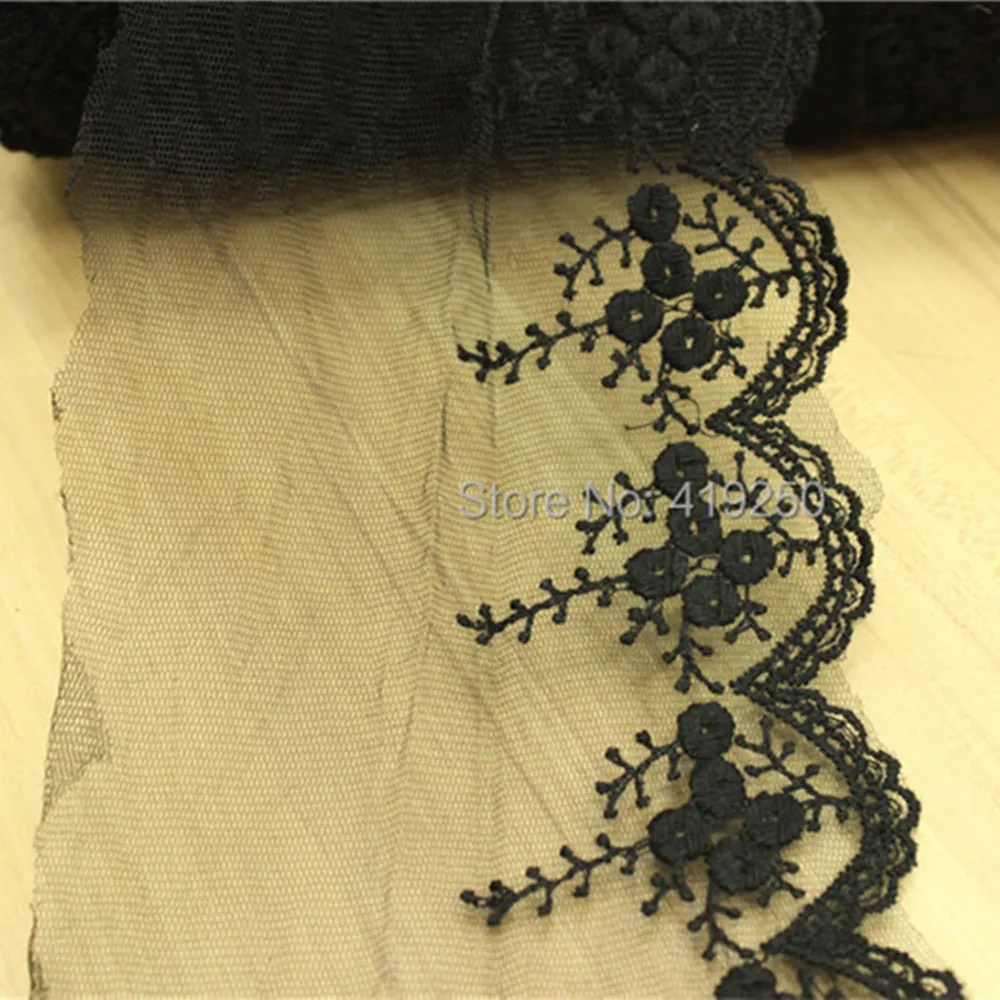 70yards 13m  Black/white/ivory cotton Mesh embroidery lace Trim