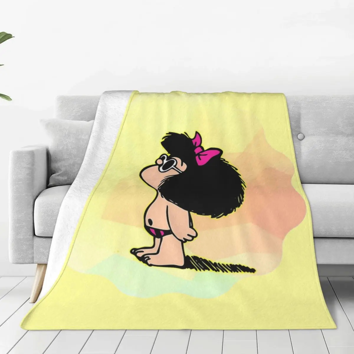 Cute Mafalda In Colours Scoop Blanket Flannel Sofa Throw Blanket Relax Super Warm for Travel Plush Thin Quilt