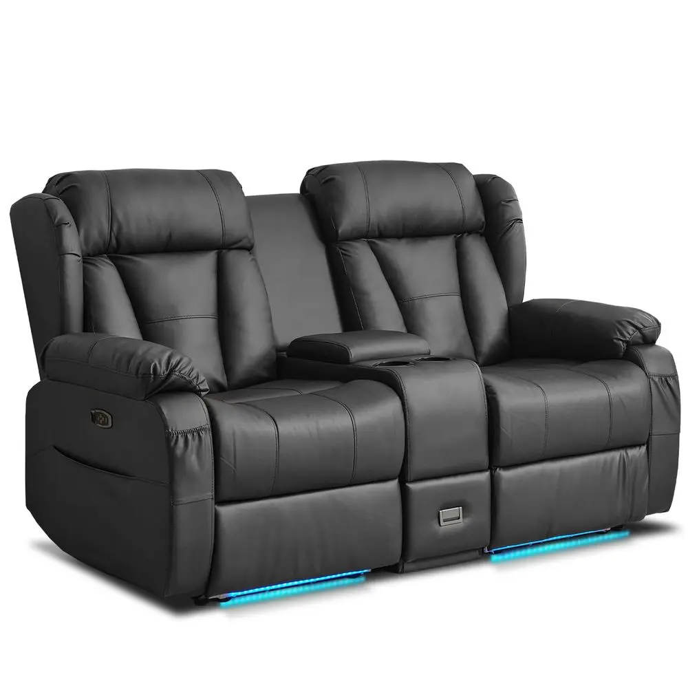 Reclining Loveseat Sofa, Loveseat Recliner Couch with Console, RV Recliners for Travel Trailers, Home Theater Seating with Cup