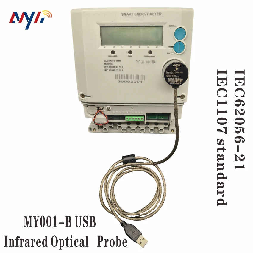 MY001-B Win7/8/10/11 USB to IR Infrared optical Probe 940nm Sensor for MID IEC1107 DLMS Energy/kWh/Gas/Water/Flow Meter Reading