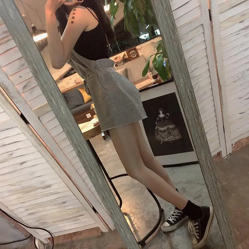 Summer  Korean Sle High Waist Slimming Strap Onesie orts Women's Loose Faionable Casual Pants Tee-Quarter Length