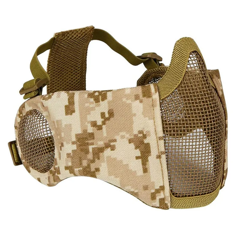 Tactical Airsoft Mask Paintball CS Foldable Half Face Low-carbon Steel Mesh Comfortable Ear Protective Masks