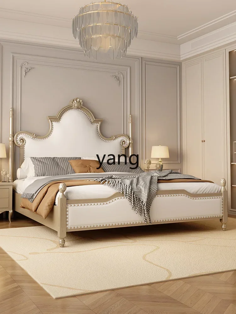 XYY full solid wood double bed carved luxury villa high PC and console game bedroom luxury princess bed