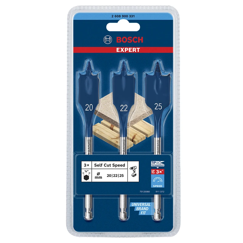 Bosch 2608900331 Expert SelfCut Speed Spade Wood Drill Bit Set 3Pc 20/22/25mm Impact Rotary Drill Drivers Power Tool Accessories