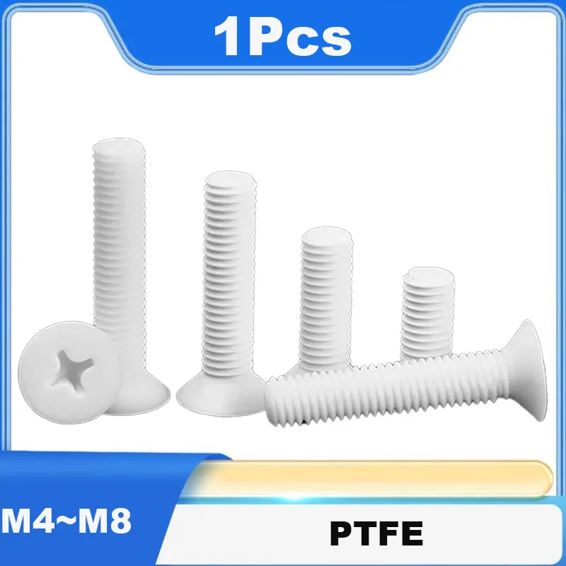 Countersunk Flat Head Screw White PTFE Phillips Cross Recessed Machine Bolt High Temperature Resistant Teflon Countersunk