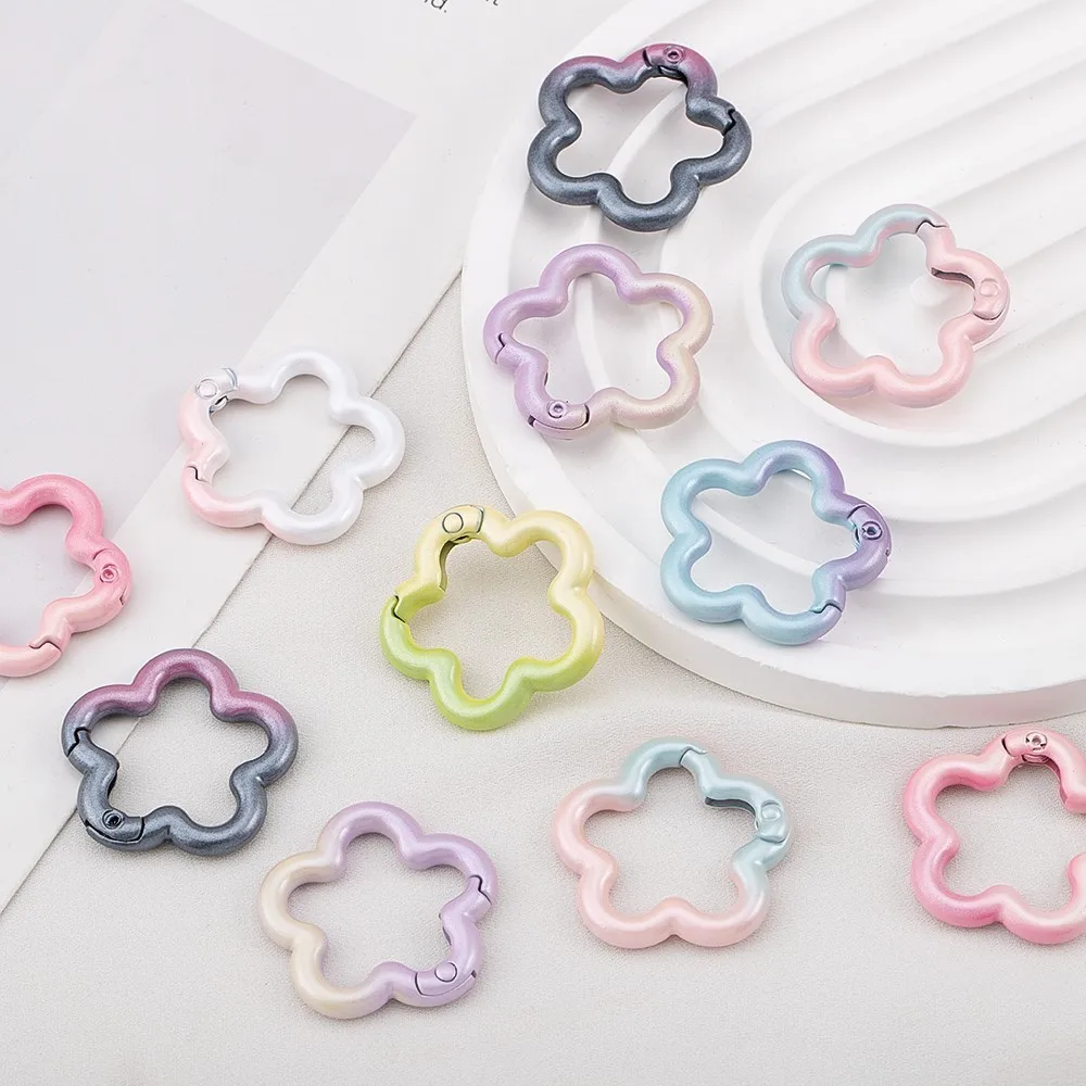 1/5pcs Gradient Color Alloy Spring Buckle Flowers Open Ring Backpack Chain Key Chain Accessories DIY Jewelry Hook Hanging Buckle image 4