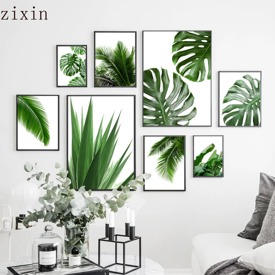 

Green Plant Monstera Aloe Palm Leaf Wall Art Canvas Painting Tropical For Living Room Nordic Posters And Prints Wall Pictures