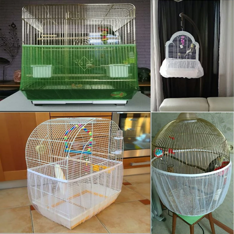 Gauze Mesh Bird Cage Cover Shell Skirt Net Easy Cleaning Seed Catcher Guard Bird Cage Accessories Airy Mesh Parrot Bird Cage Net