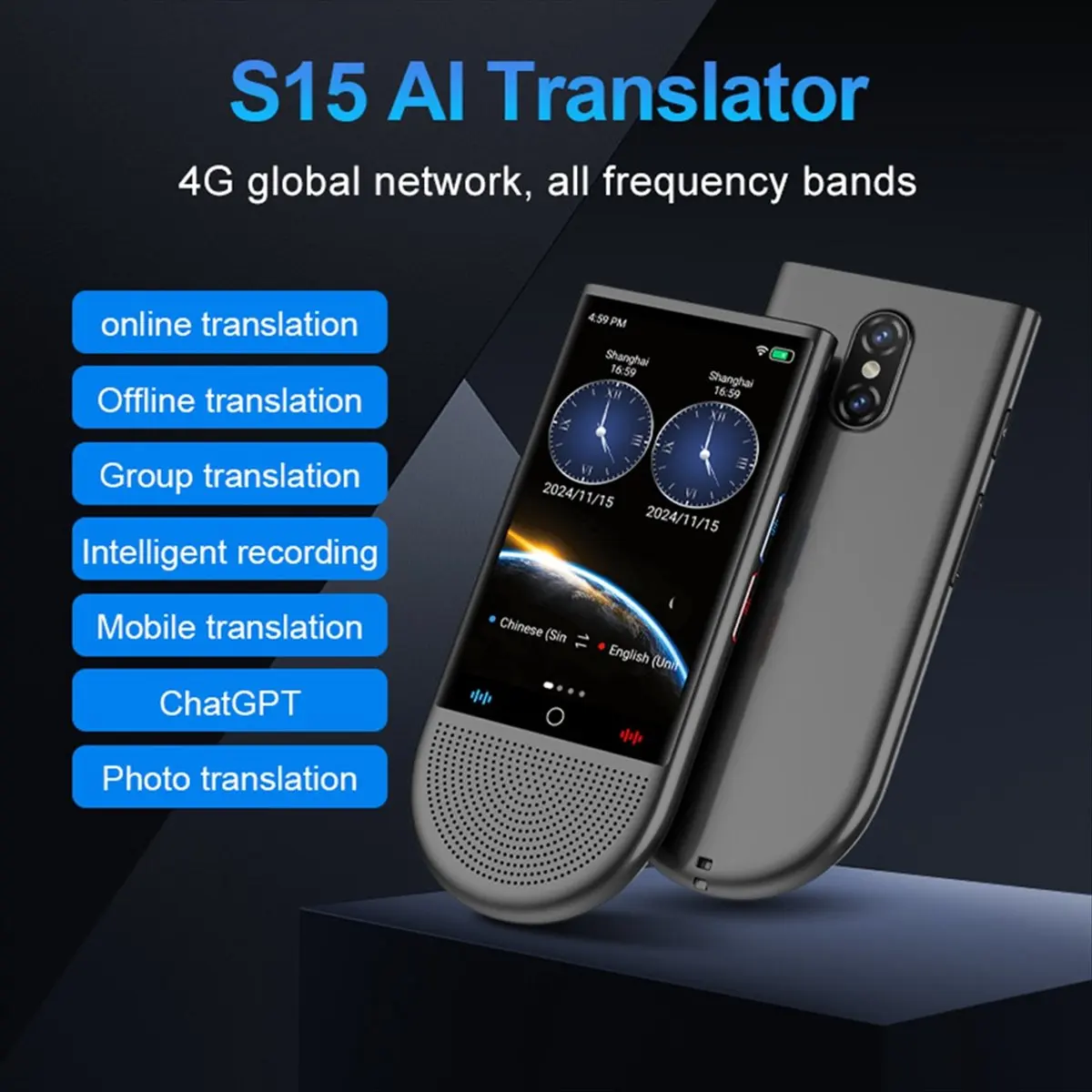 Top Sale 4G AI Translator Recorder Support 148-Language Real-Time Translation Offline Translation ChatGPT Voice Photo Translator