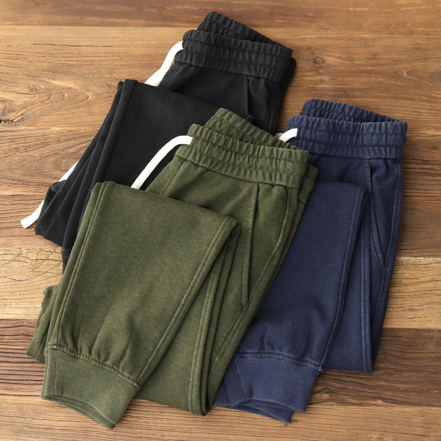 

Autumn and winter pure cotton mesh knitted sweatpants for men with velvet elastic waist and casual leggings
