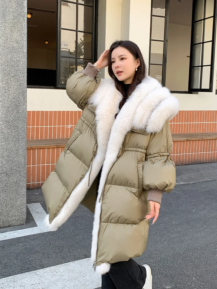 เสื้อแจ็คเก็ตขนเป็ดสำหรับผู้หญิง ปี 2025 คุณภาพสูง ปกขนเฟอร์ขนาดใหญ่ ความยาวปานกลาง สำหรับฤดูใบไม้ร่วงและฤดูหนาว รุ่นใหม่ 1105