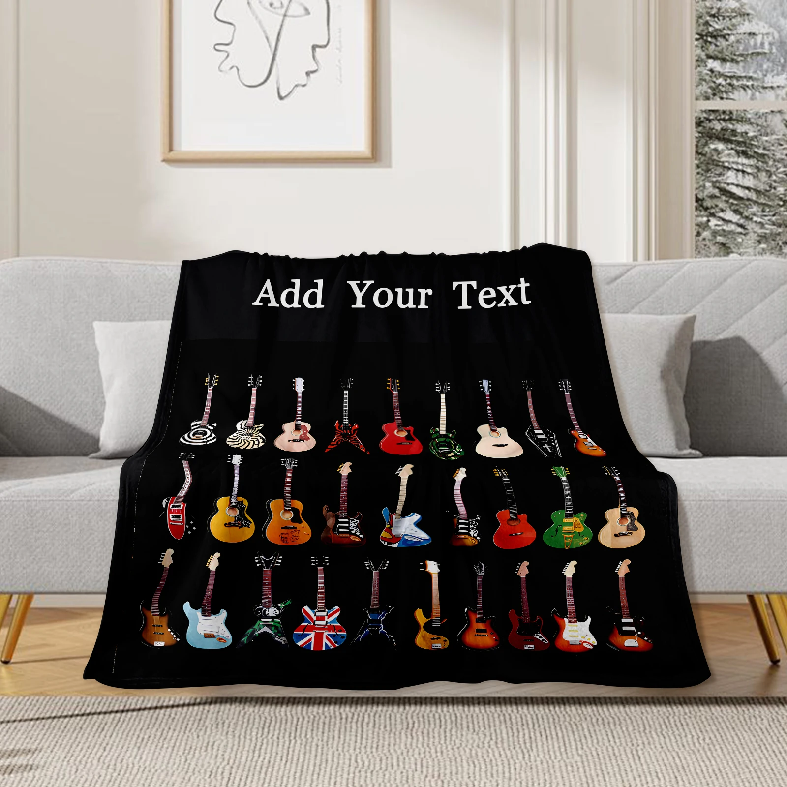 

Music Style Customisable Blanket Guitar Patterns Different Shapes and Colours Special Gift for Guitar Love Friends and Families