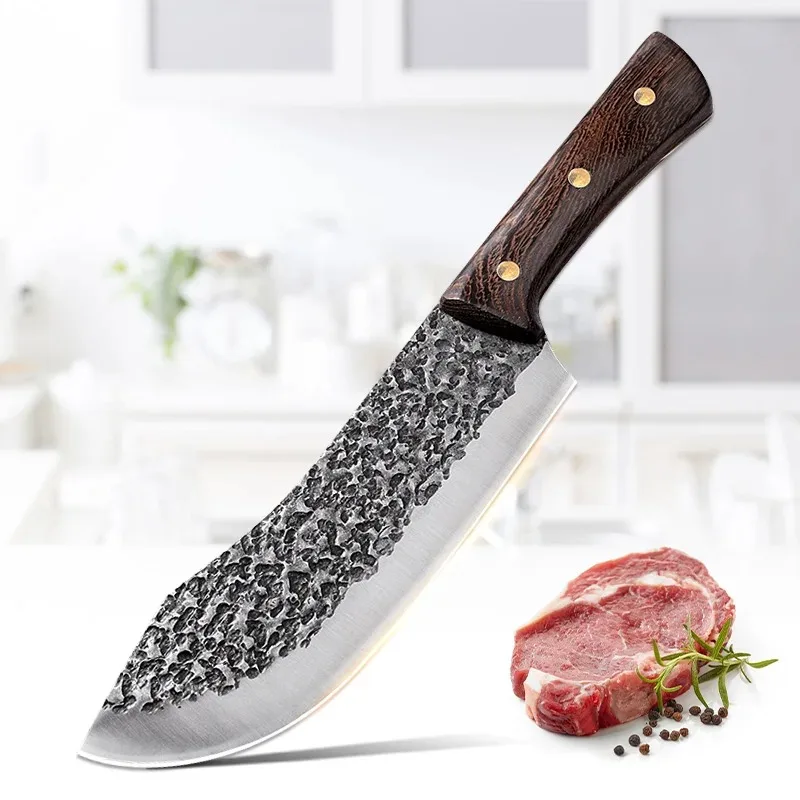 Geschmiedete Küchenmesser Fleischbeil Edelstahl Knochen Metzgermesser Holzgriff Fisch Ausbeinmesser Schneiden Chefkoch Kochutensilien