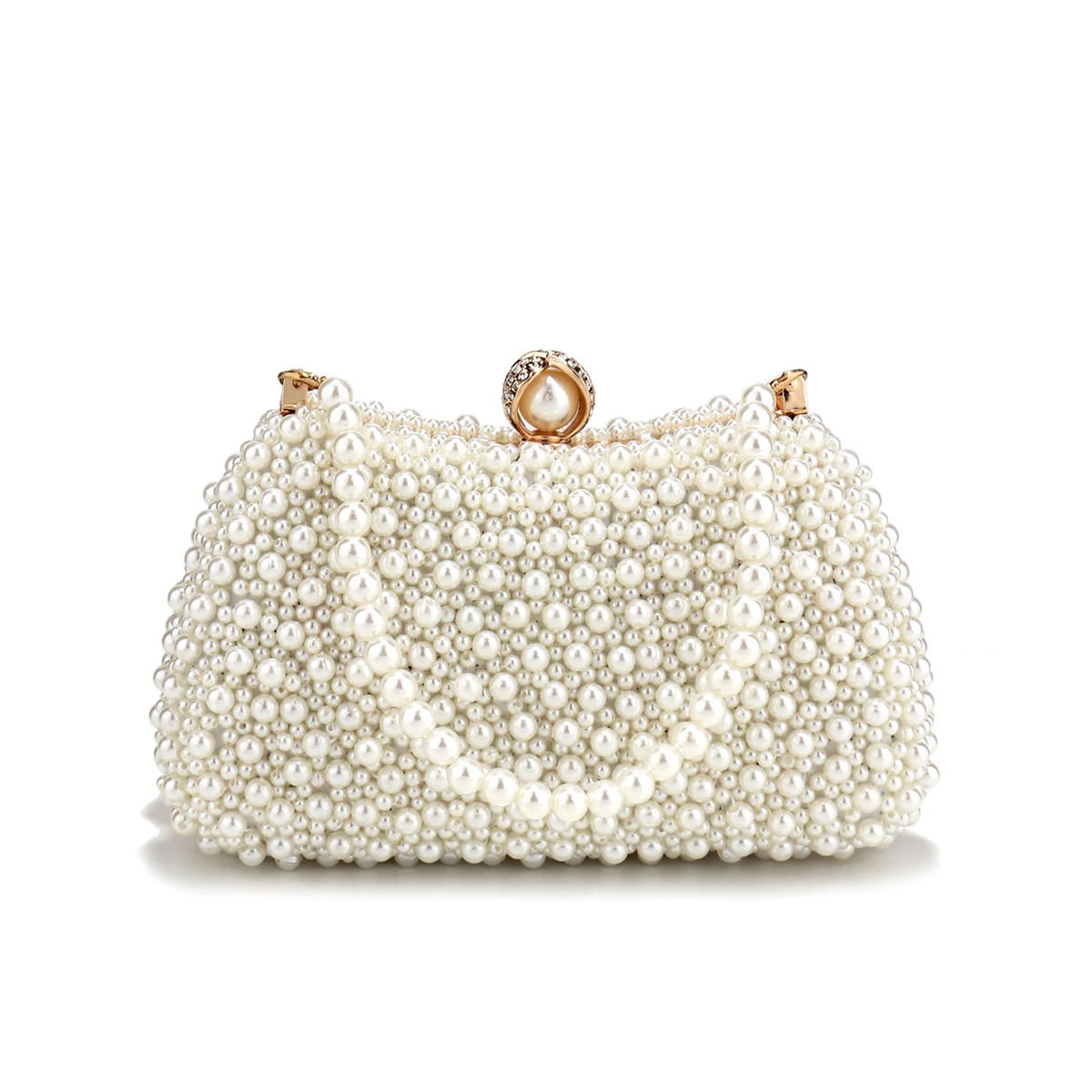 Pearl Women Evening Bags Hollow Out Vintage Beading Clutch With Handle Chain Handbags Diamonds Holder