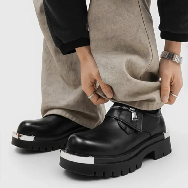 

Мужские кожаные туфли на толстой подошве, дизайнерский индивидуальный стиль, для отдыха, вечеринок, офиса, улицы, модные, черно-белые.