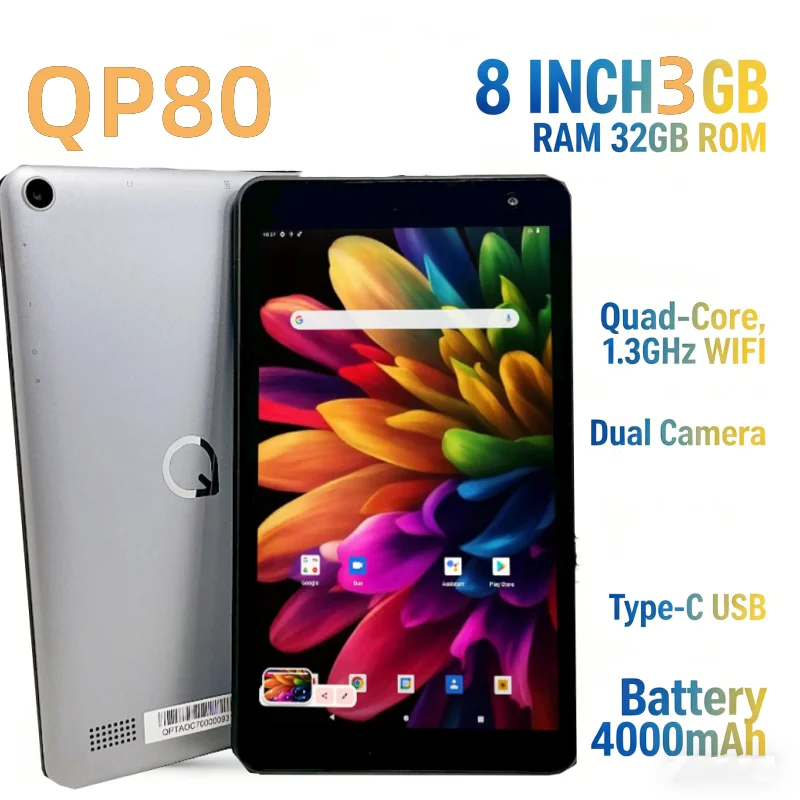 8 INCH T10 3GB RAM 32GB ROM QP80 Tablet PC Android 12 Quad-Core 1.3GHz WIFI  Dual Camera Type-C USB Battery 4000mAh