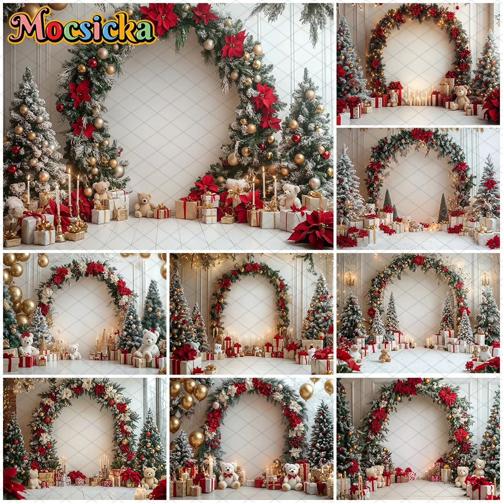 

Mocsicka Christmas Background Photography Home Tree Flower Decorations Family New Year Party Backdrops Studio Festival Wallpaper