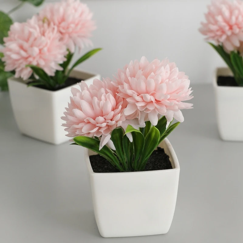 1PC Desktop Flowers, Artificial Chrysanthemum Potted Plants, Home, Restaurant, Office Decoration