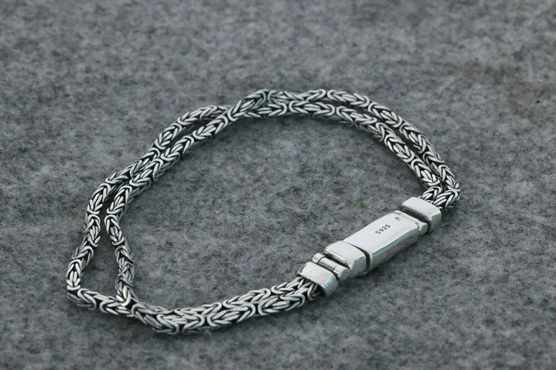 S925 Sterling Silver Double Row Ping An Pattern Fine Bracelet for Men's Personalized Trend Heavy Industry Retro Generous Pin Han