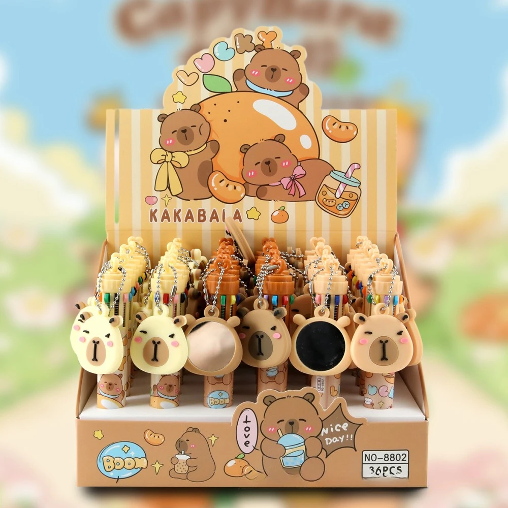 

36 шт. с коробкой Kappi, маленькая зеркальная цветная ручка, 10 цветов, шариковая ручка для пресса, кукла, кулон, пресс, милые канцелярские принадлежности