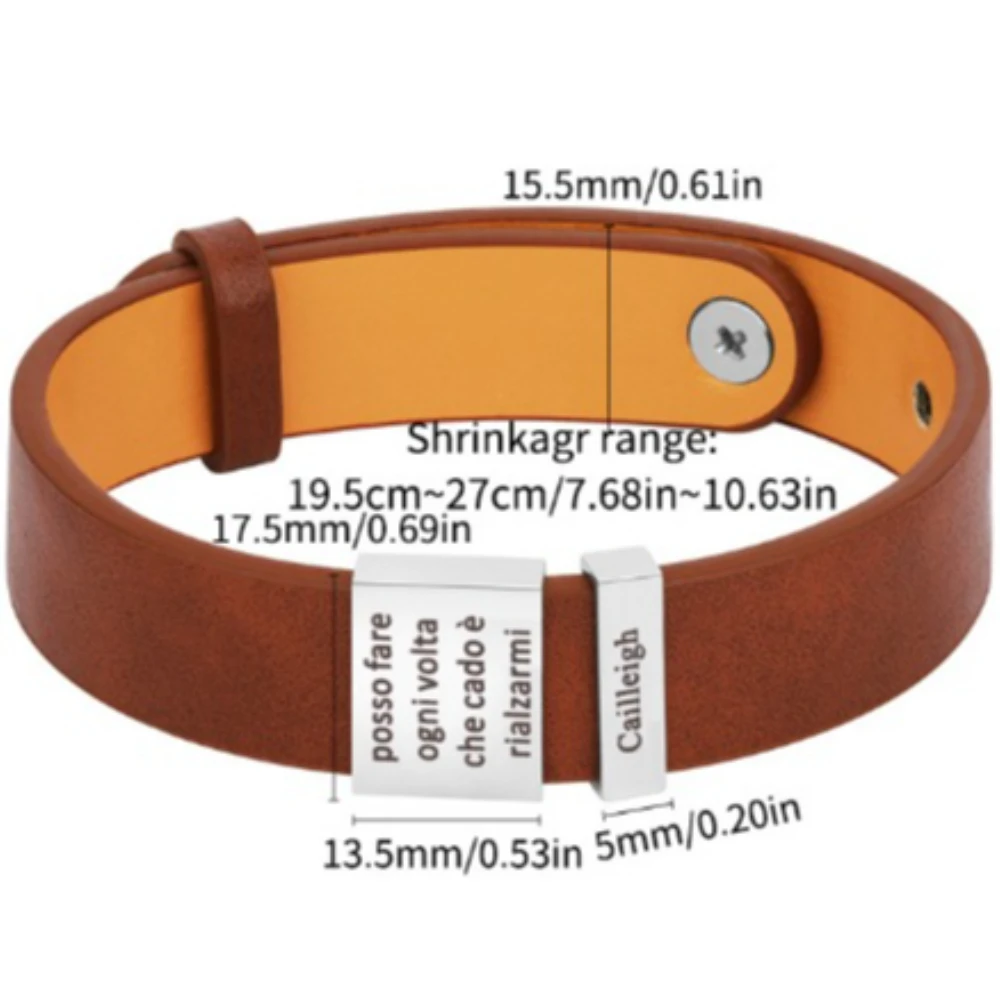 Adjustable Leather Wristband DIY Free Carving Customized ID Bracelets Fashionable Stainless Steel Couple Wrist Strap