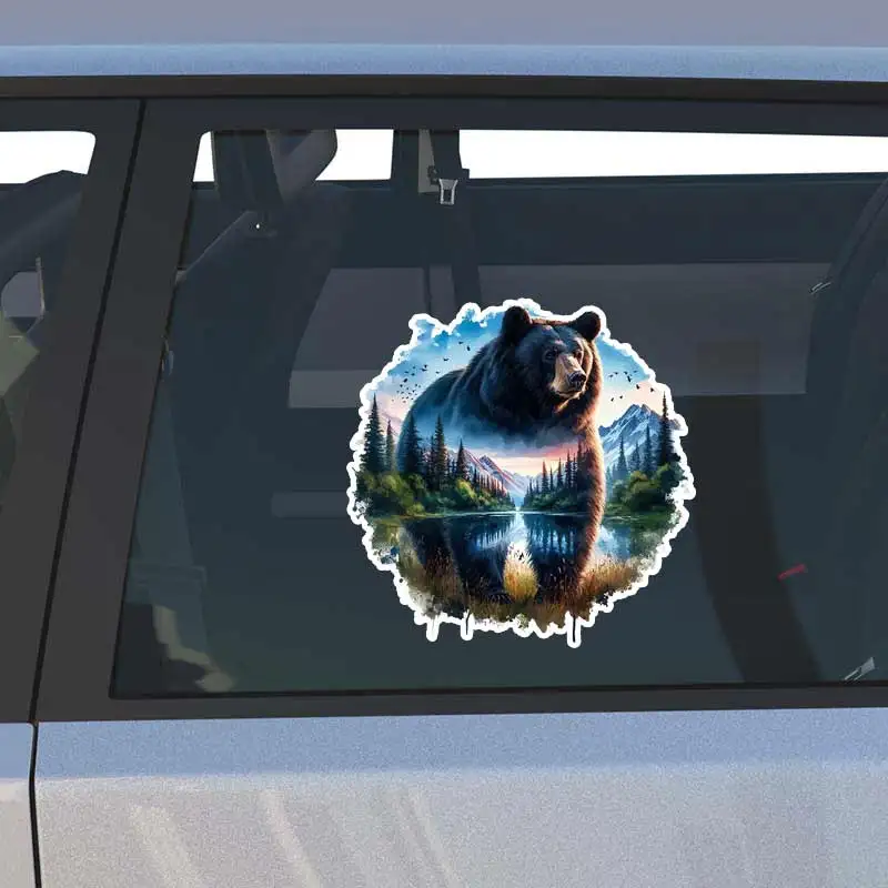 Eye-Catching Bear and Mountain Scenery Car Sticker Waterproof Vinyl Decals Auto Body Window Bumper Decor Motorcycle Stickers