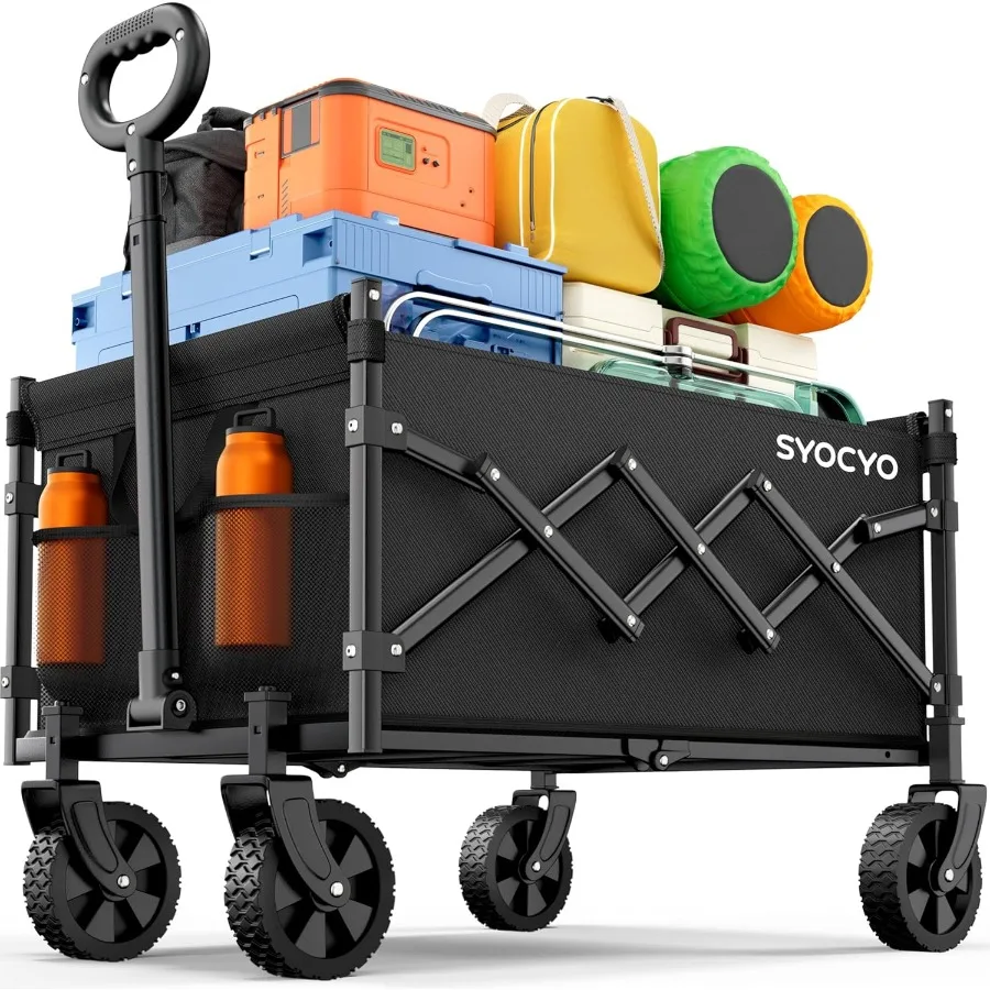 

Collapsible Wagon Cart 220lbs Beach Foldable Wagon Lightweight Portable Folding Utility Grocery Shopping Carts with Wheels for