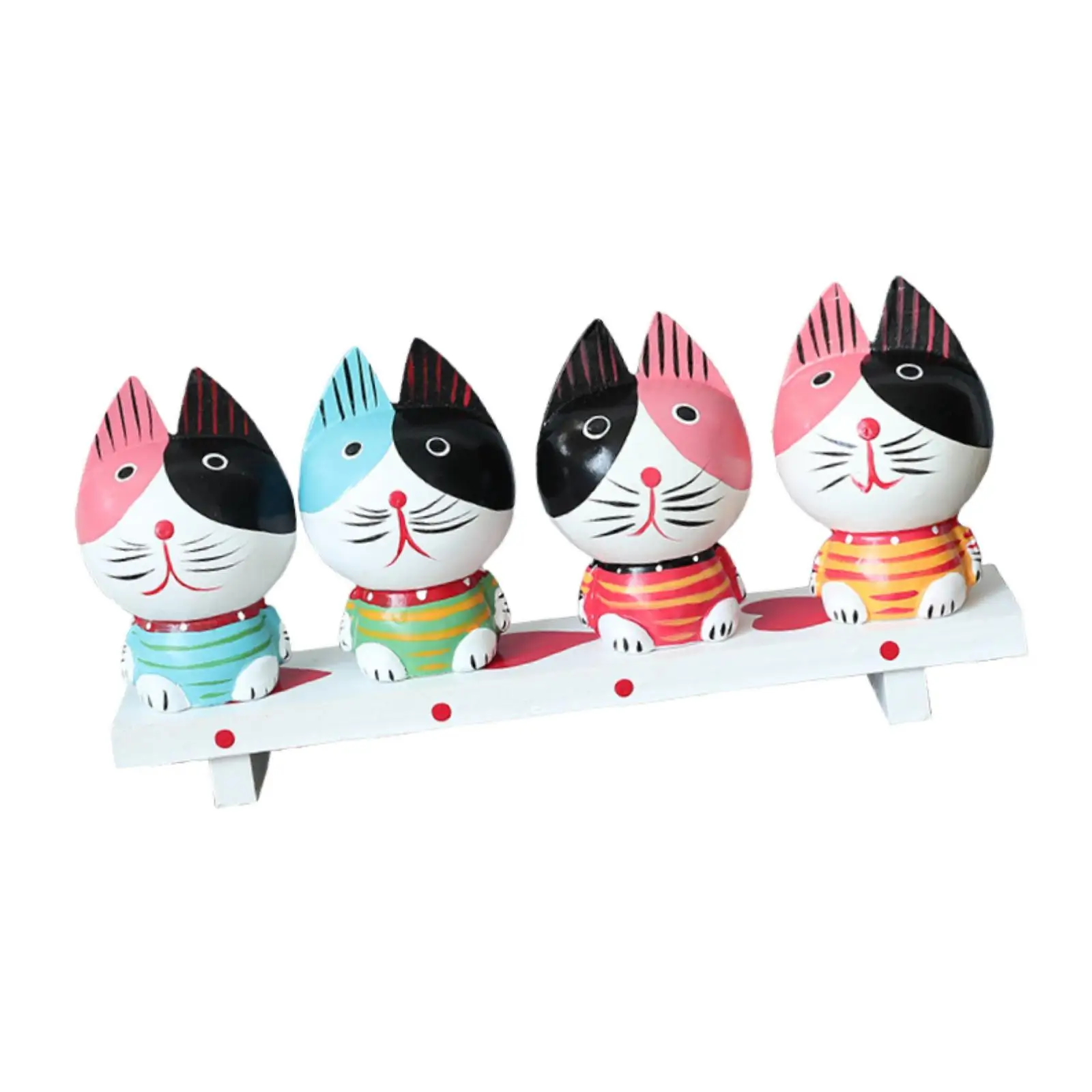 Cat Short Sculpture Wood Miniature Figurines Collectible Kitty Art Toys Figures for Home Restaurant Office Diner