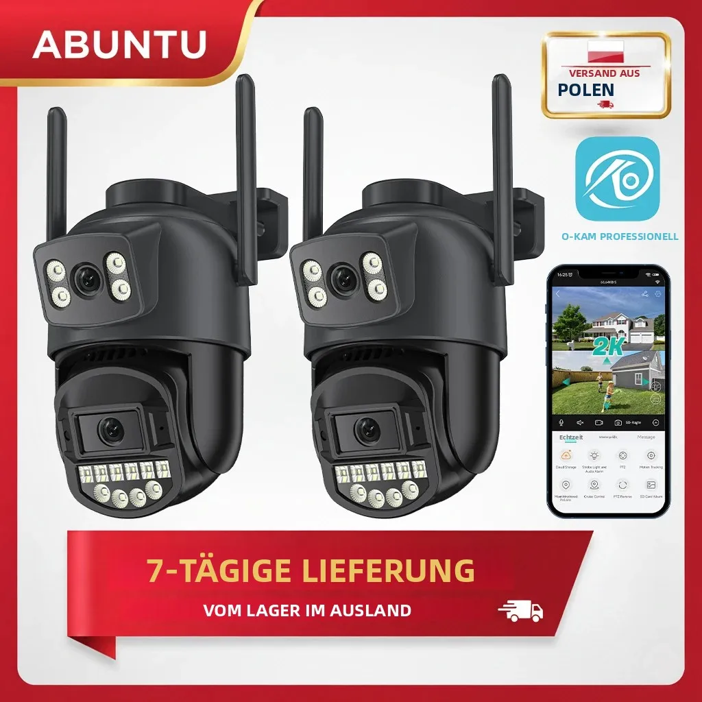 1/2 Stück 10MP 5K HD WLAN-Sicherheitskamera mit Doppellinse und Doppelbildschirm, Nachtsicht, 2,4G/5G 4K Außenüberwachungskamera O-KAM PRO APP
