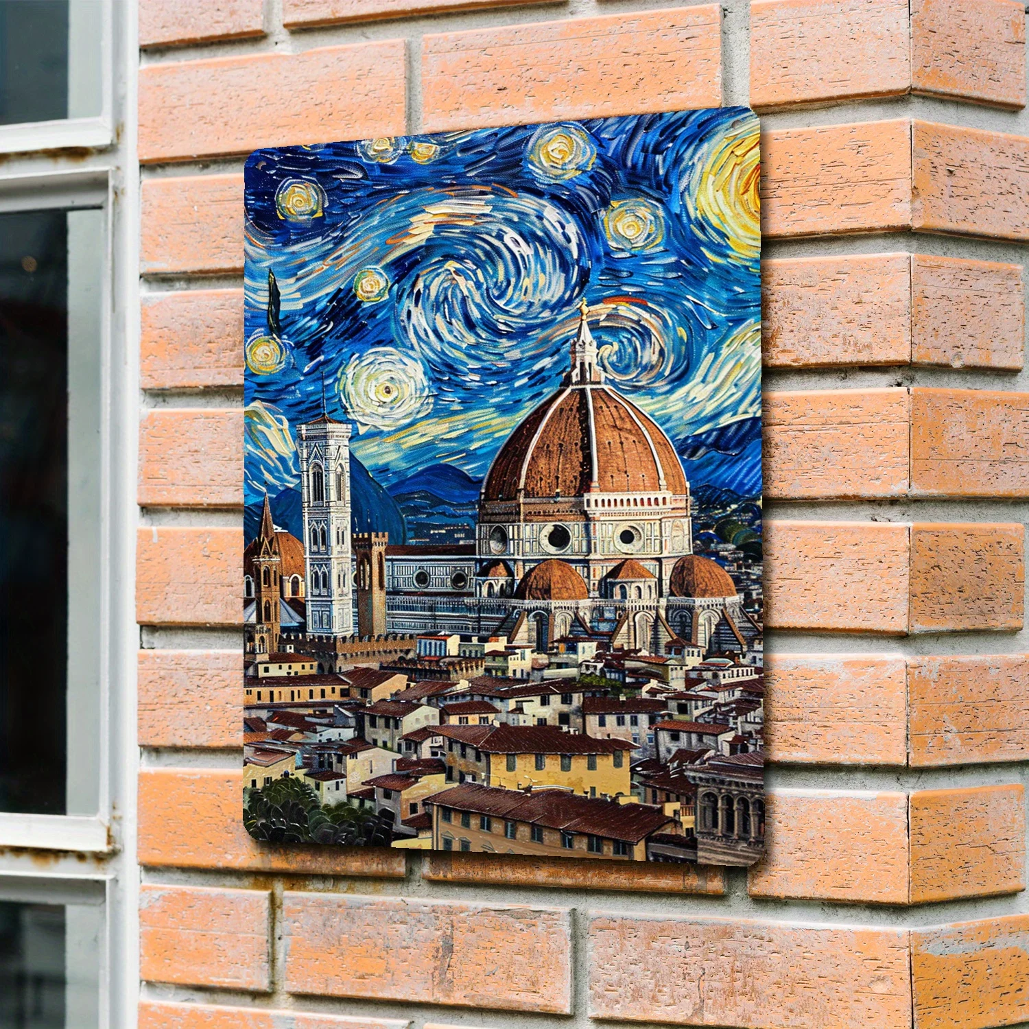 1pc 20.32x30.48 cm Florence Cathedral Tuscan Sky Vintage Landscape Tin Sign, Rustproof Aluminum, Easy Install, Ideal for Itali