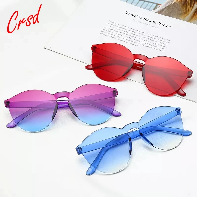 

Color Sunglasses Women Ladies Cat Ear Round Rimless Sun Glasses Female Girls Ocean Candy Lens Shades Fashion Eyewear Men UV400