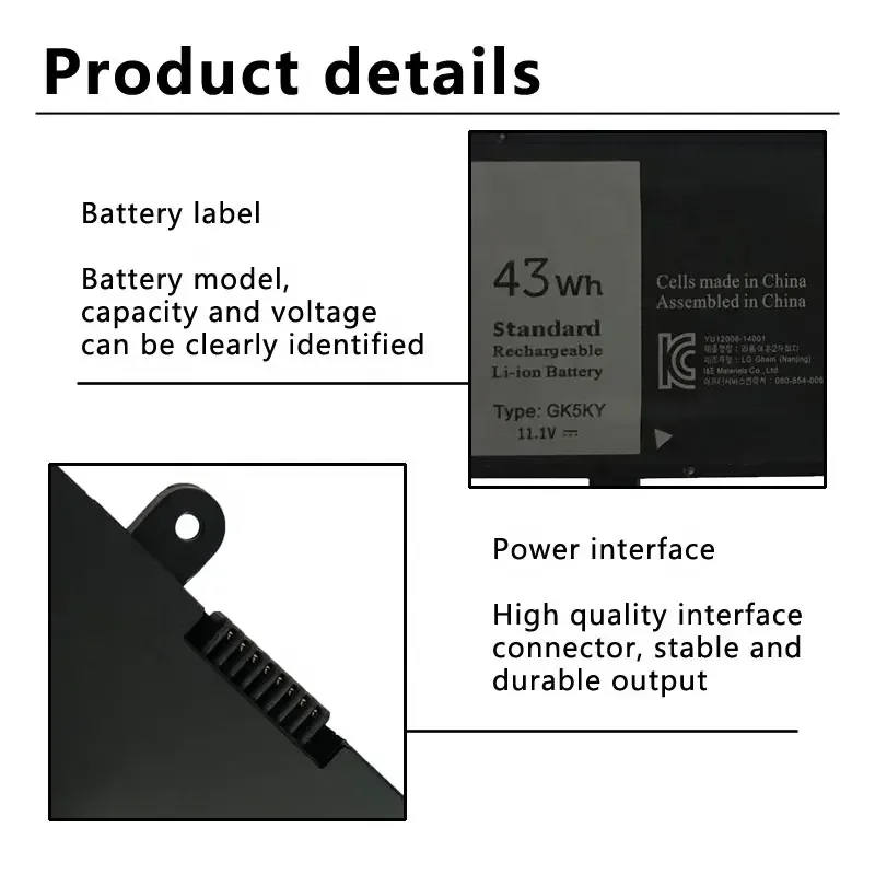 GK5KY 43Wh Rechargeable lithium ion laptop Battery 04K8YH 92NCT 092NCT 4K8YH P20T for Dell I-nspiron 13 7347 13 7352 3147 3000