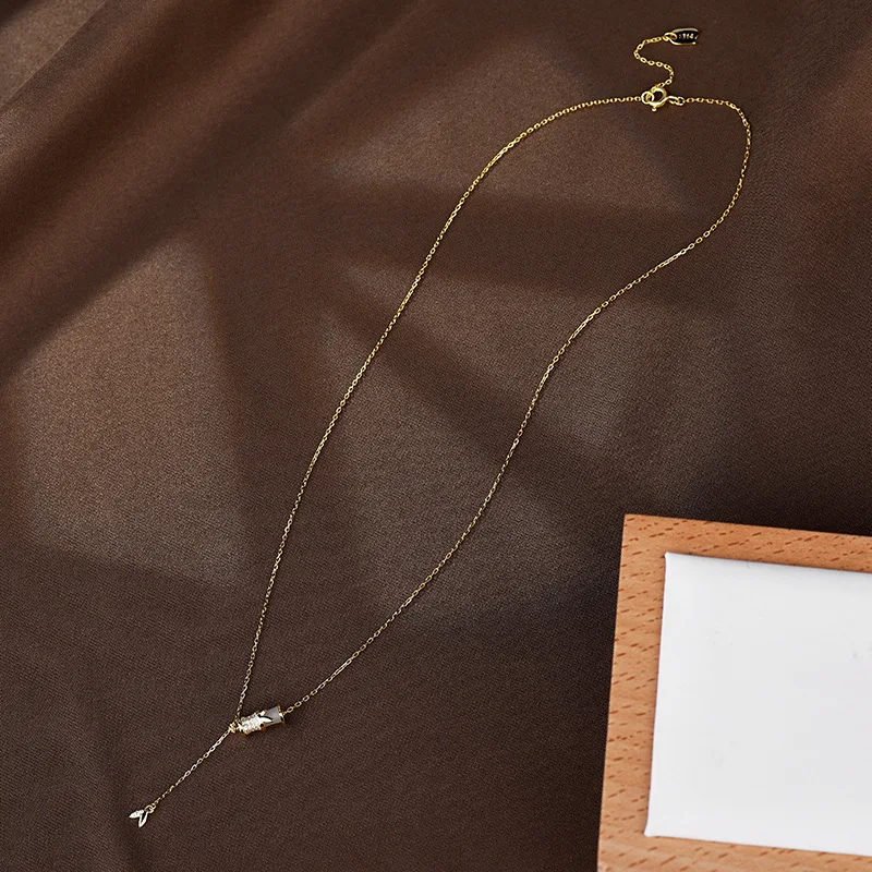 

2025 Bamboo joint cat's eye stone necklace for women, light luxury, step-by-step promotion, collarbone chain