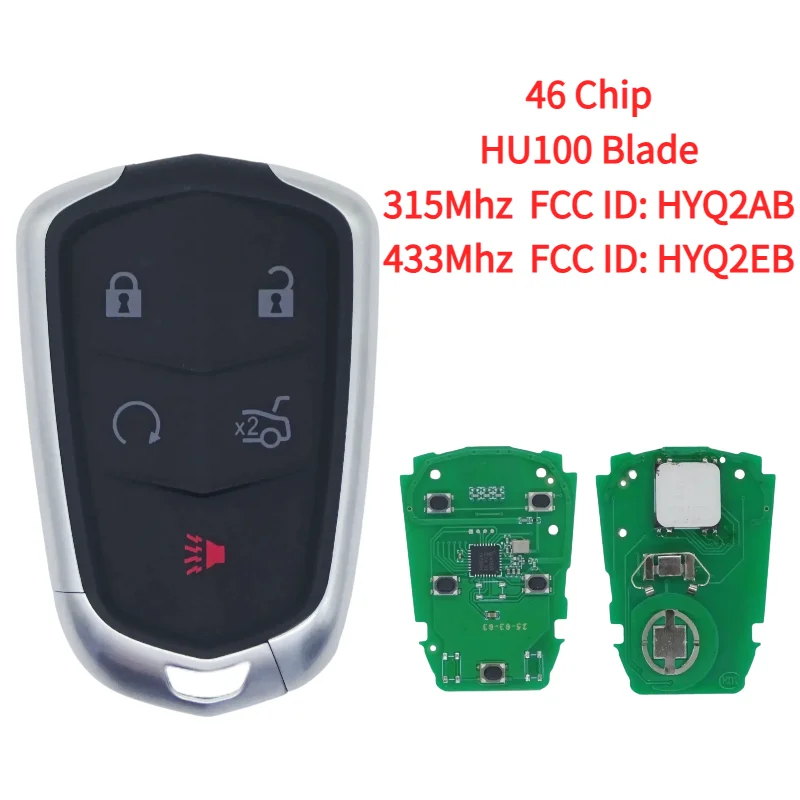 5 Buttons Keyless Remote Car Key 315Mhz FCC ID:HYQ2AB/433Mhz FCC ID:HYQ2EB ID46 NCF2951E Chip For Cadillac ATS CT6 XTS 2014-2019