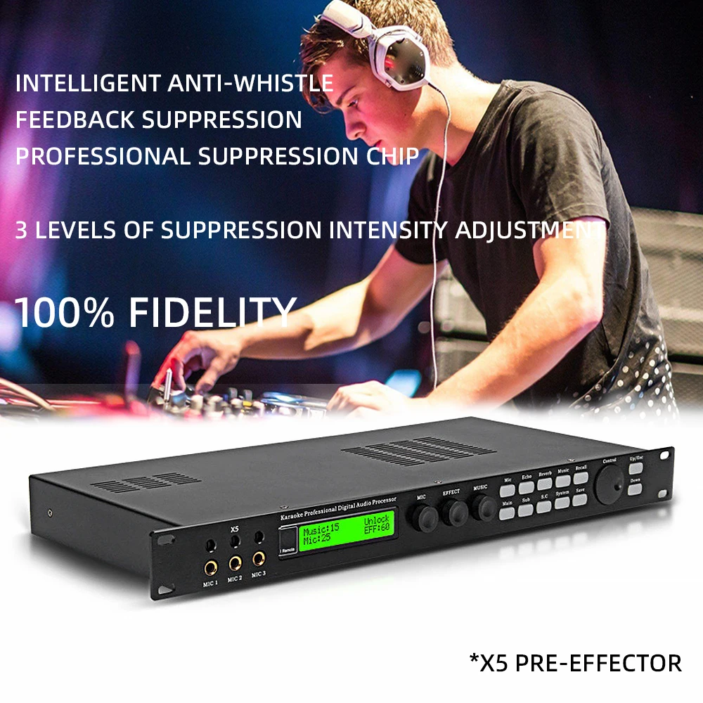 Digital Karaoke Pre-effects KTV X5 Professional Digital Audio Echo Effect Processor System DSP Audio Processor X5