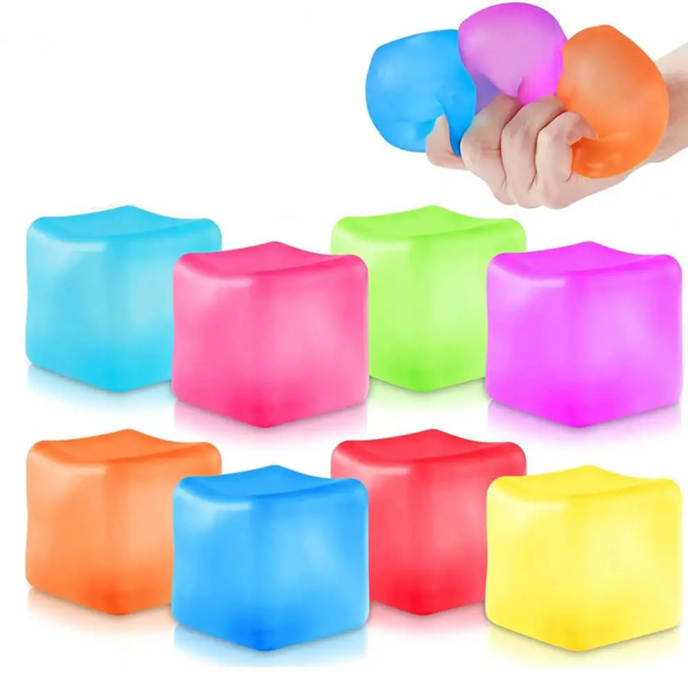 Giocattolo a cubo colorato Set di giocattoli antistress per bambini Adolescenti Adulti 3 pezzi Cubo di ghiaccio Palla antistress morbida Ansia Giocattolo di decompressione Regalo