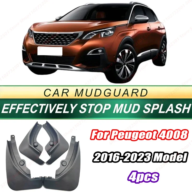 For Peugeot 4008 2016-2023 Model 4PCS Front Rear Mud Flaps Splash Guards Fender Mudguards Auto Accessories