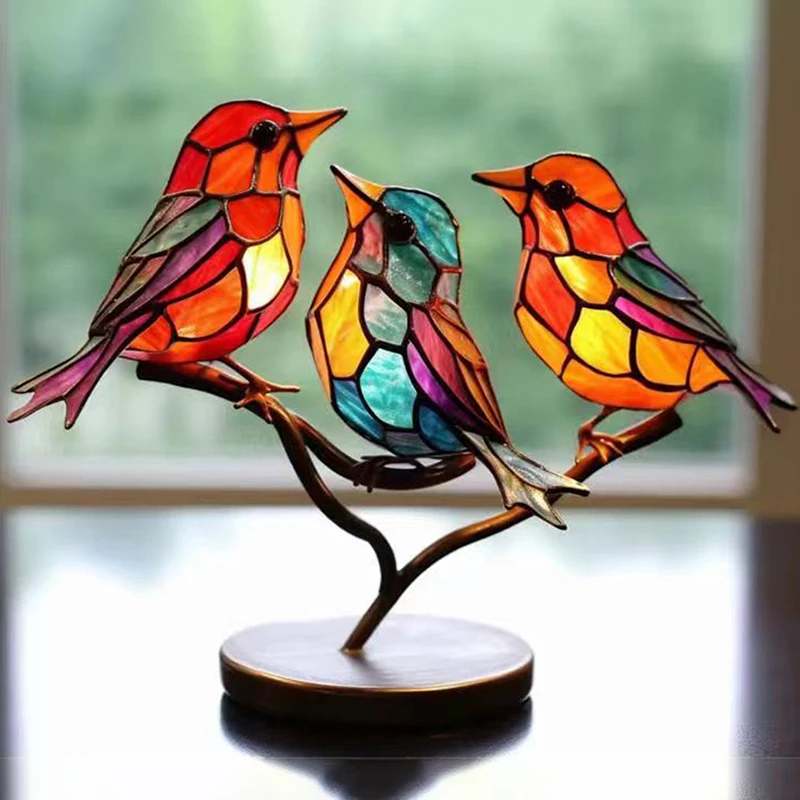1/2/3 pezzi di uccelli acrilici colorati su ornamenti da tavolo ramo, ornamenti da tavolo con statua artigianale di uccelli in stile multicolore su entrambi i lati