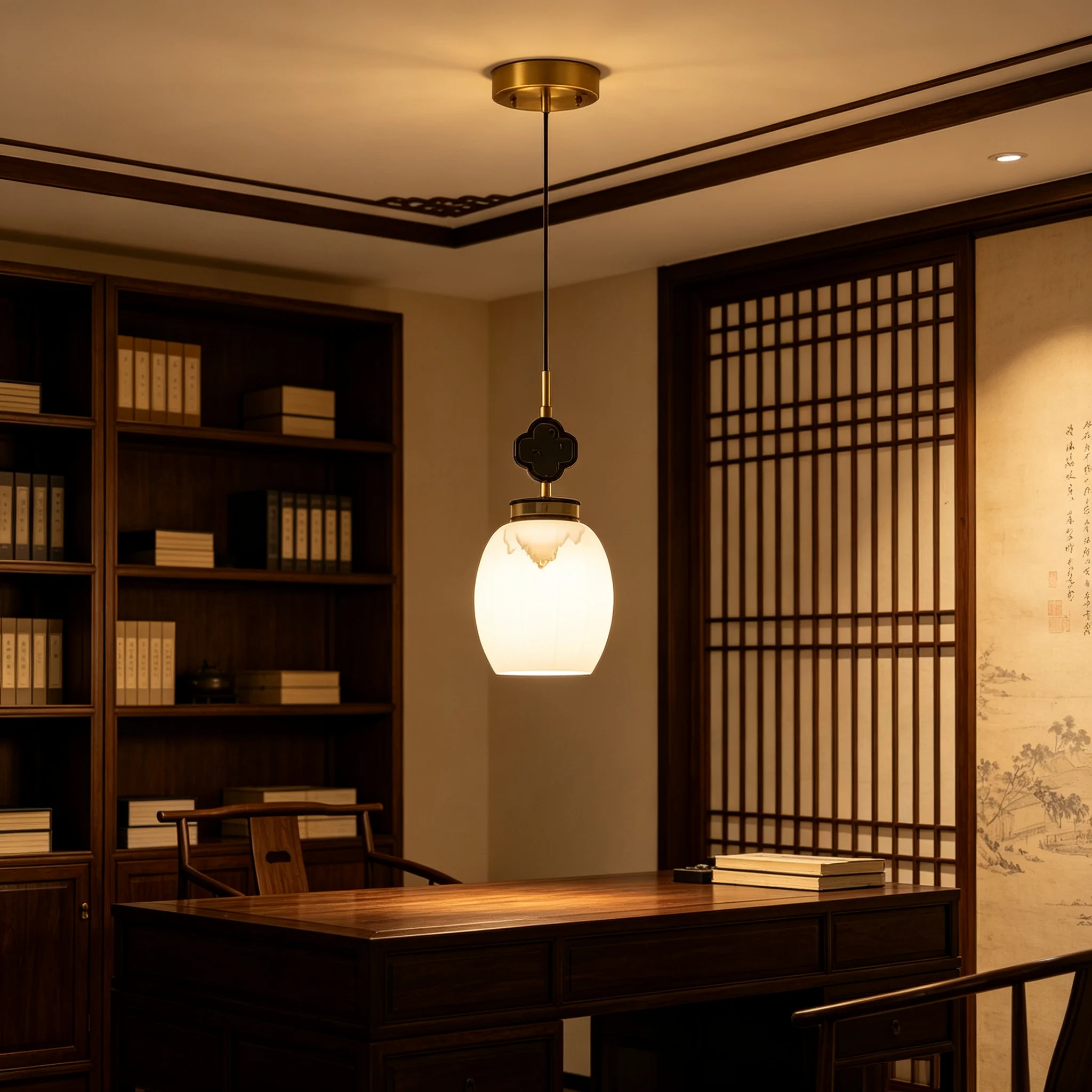New Chinese Style Small Chandelier Single Head Retro Song Aesthetic Hanging Lamps Bedroom Bedside Kitchen Island Light Fixture