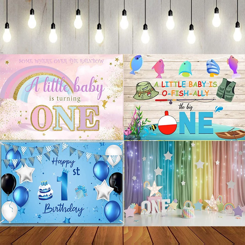 Happy 1st Birthday Wood Floor Backdrop Cake Smash Country Photography  Background Banner Poster Decoration Party Baby Shower