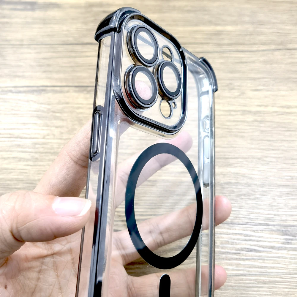 حافظة شحن لاسلكية مغناطيسية فاخرة مضادة للصدمات لهاتف Magsafe لهاتف iPhone 16 15 14 13 12 Pro Max غطاء مدرع مقاوم للصدمات